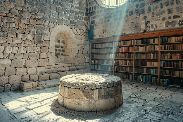 Photo of a stone podium in an ancient library