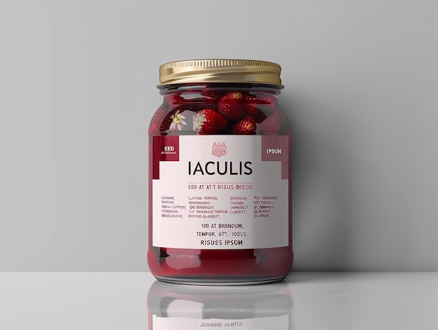 Photo photo of a strawberry jam jar with minimalist label