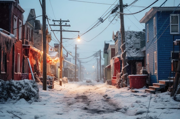 photo of a street and snowy roads on a snowy day