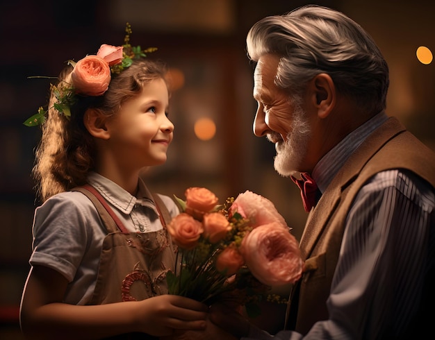 photo student giving flowers to their teacher for teacher day concept generative ai