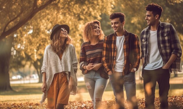 Photo of student group young happy people in autumn