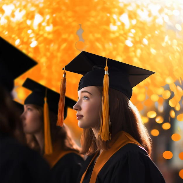 Photo student walking to graduation ceremony made with generative ai