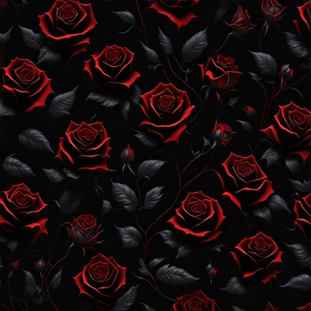 Photo of a stunning bouquet of vibrant red roses set against a dark and dramatic black background