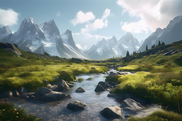 A photo of a stunning and picturesque mountain landscape Generative AI