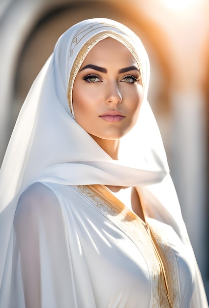 Photo of a stunningly beautiful curvy Arab woman in hijab Arab woman in Shalwar Kameez and Abaya