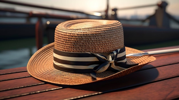 Photo a photo of a stylish boater hat