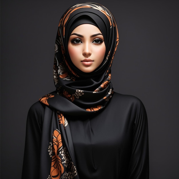 A photo of a stylish hijab model with a black background 1