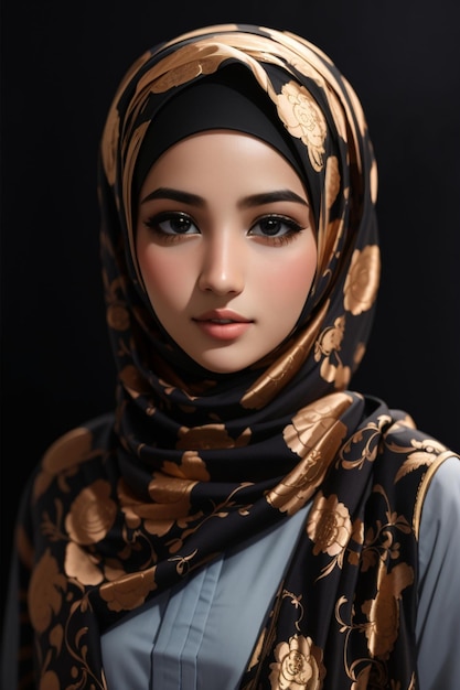 A photo of a stylish hijab model with a black background 5