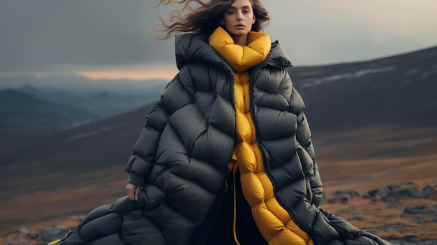 Photo a photo of a stylish long puffer coat