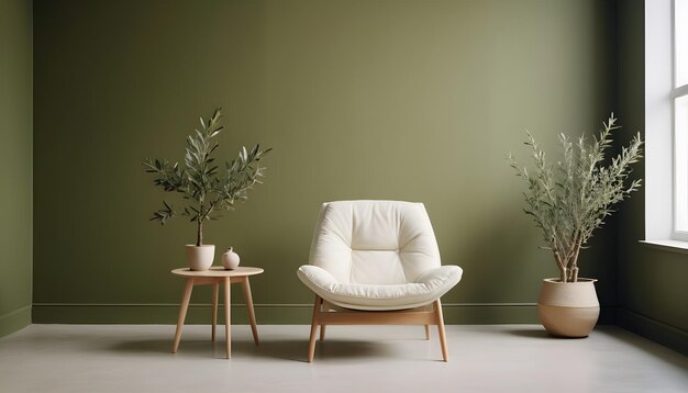 Photo photo stylish modern living room has an armchair on empty wall mockup and a potted plant