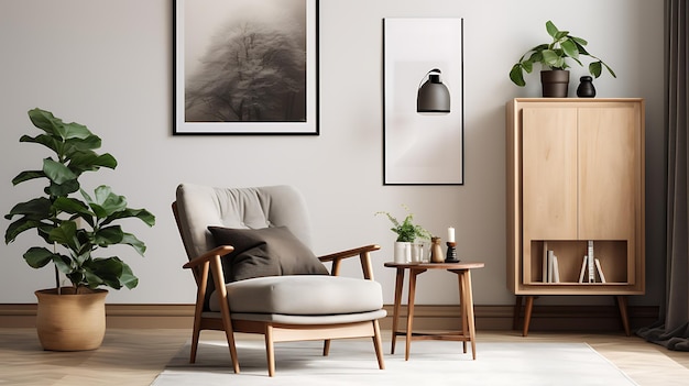 Photo Stylish Scandinavian Composition of Living