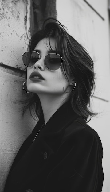 Photo photo of a stylish woman black and white aesthetic