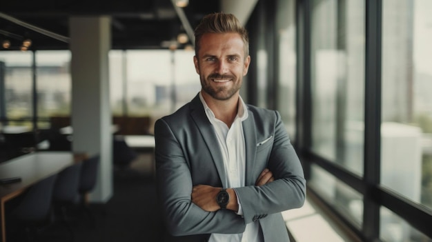 A photo of a successful businessman in a modern office