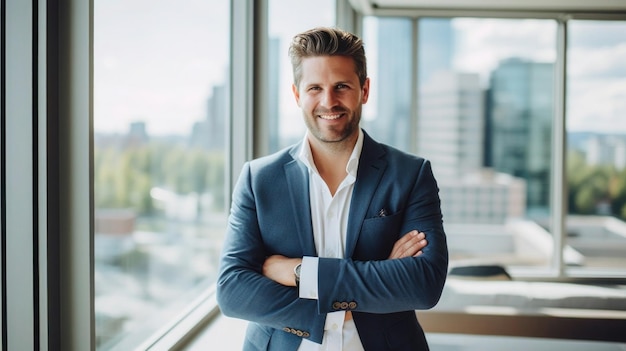 A photo of a successful businessman in a modern office