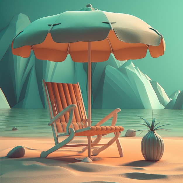 Photo of Summer beach with umbrella and chair