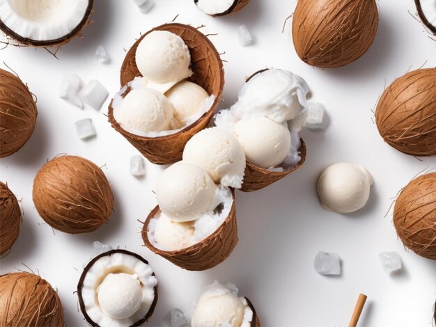 photo summer dessert ice cream with coconut isolated on white background