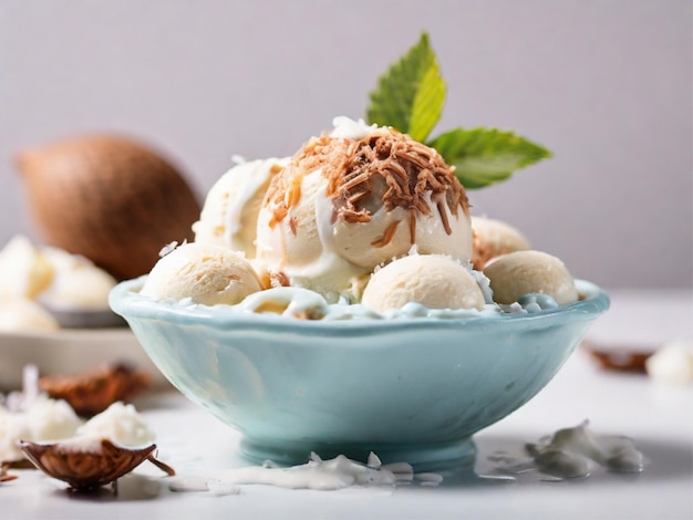 photo summer dessert ice cream with coconut isolated on white background