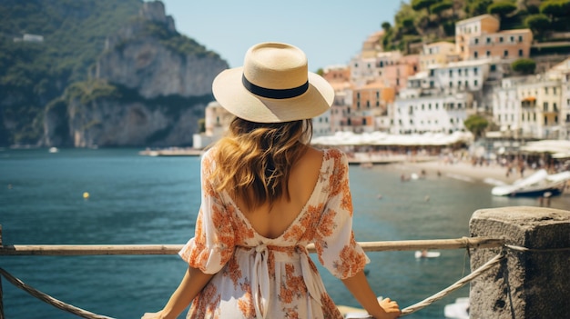 Photo summer holiday in italy young woman in positano village