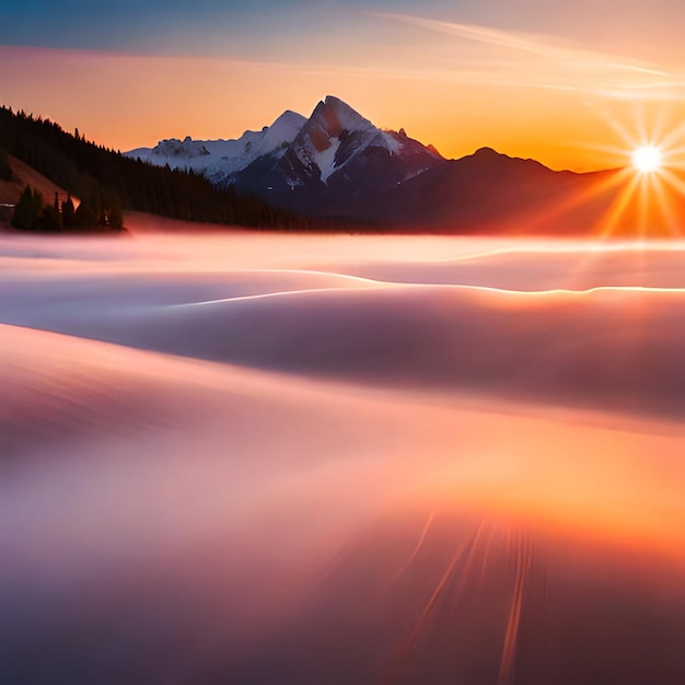 Photo sunset reflects mountain spirituality in nature beauty