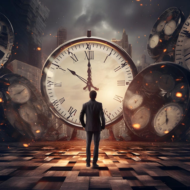 Photo Surreal art time management Schedule efficiency deadline planning and control creative ai