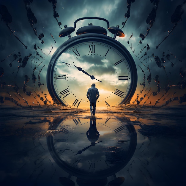 Photo surrealism background Businessman and clocks The importance of time concept creative ai