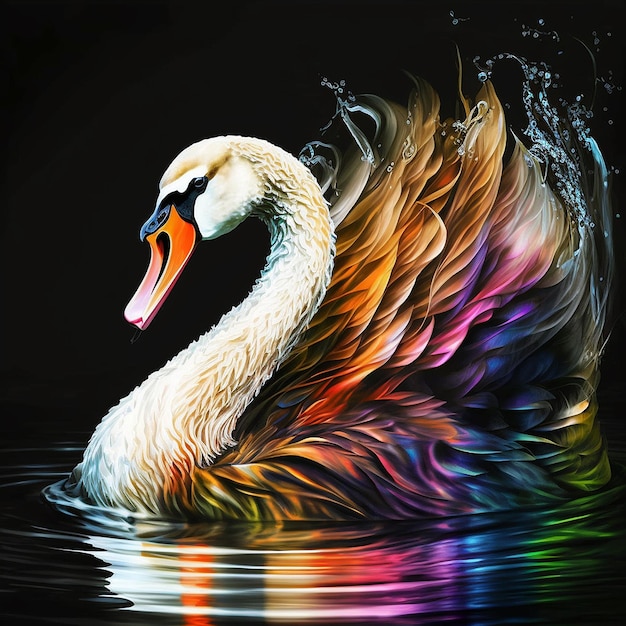 Photo swan lake digital art colorful and beautiful swan animal birds AI Generated Image