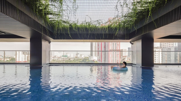 Photo of the swimming pool on a highrise apartment building