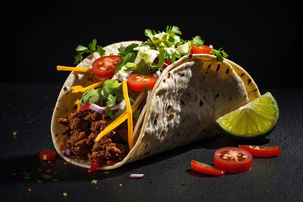 Photo of Tacos served on a black background