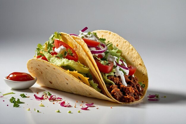 Photo of Tacos served on a white background