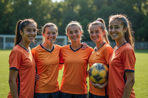 Photo photo of teenage youth soccer player portrait group shot at soccer field generative ai