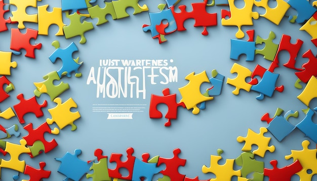 Photo photo text world autism awareness month frame with puzzle pieces banner