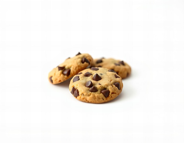 Photo photo three chocolate chip cookies on a white background isolated