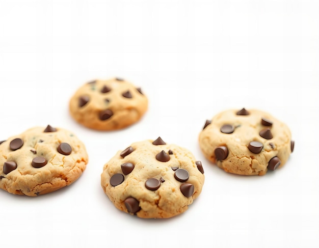 Photo photo three chocolate chip cookies on a white background isolated