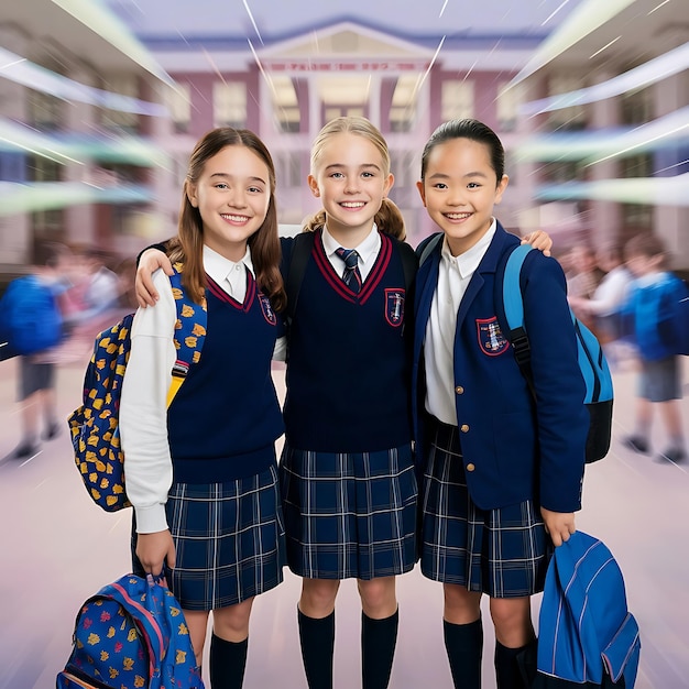 photo of three young beautiful school students