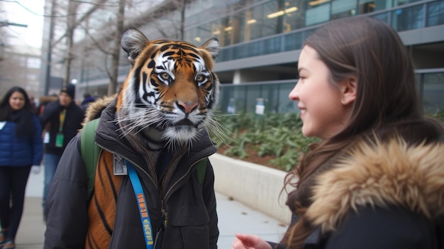 Photo photo of tiger making eye contact with a woman