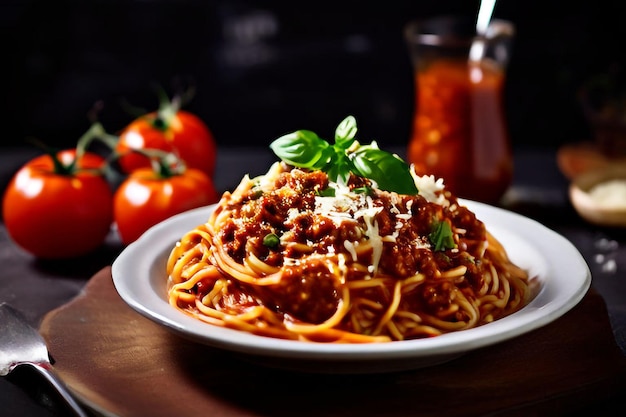 Photo of Tomato sauce based tasty and healthful spaghetti Bolognese