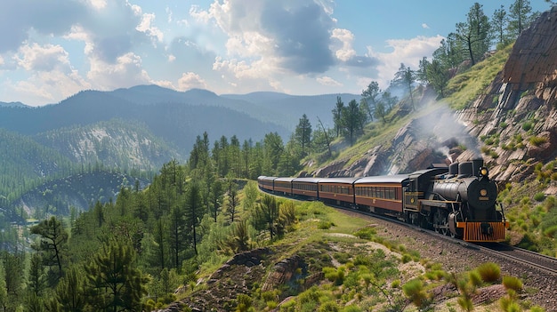 A photo of a train on a scenic route