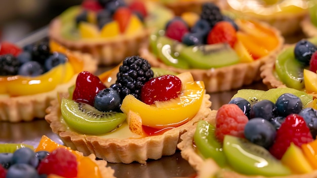 Photo a photo of a tray of fruit tarts