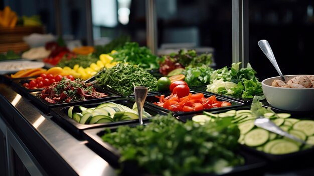 Photo a photo of a trendy salad bar with fresh ingredients