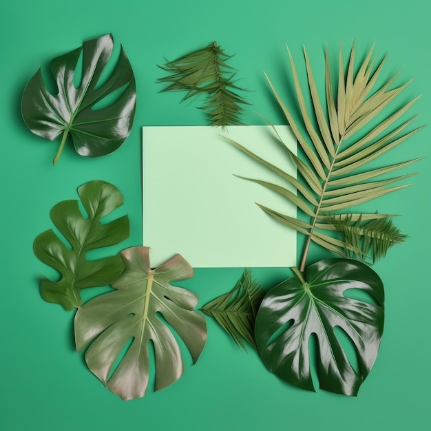 Photo Tropical leaves with paper of generated ai tropical leaves with paper