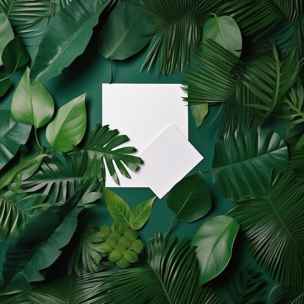 Photo Tropical leaves with paper of generated ai tropical leaves with paper