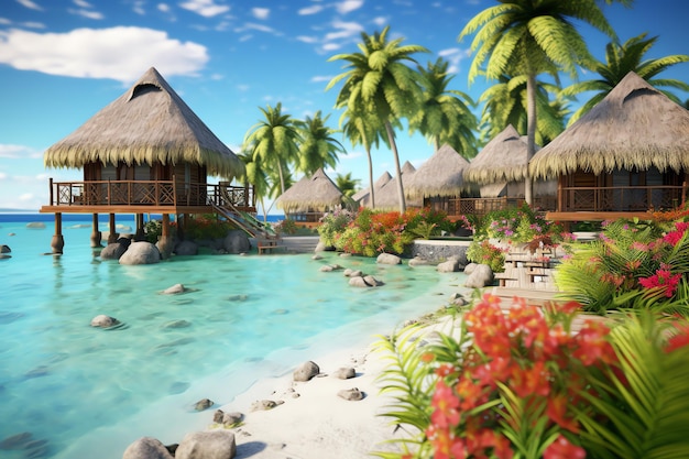 Photo tropical resort cottage with beach view and flower ai generated