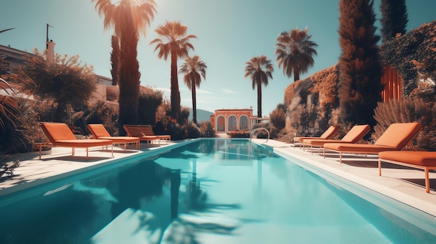 Photo of tropical swimming pool with chair