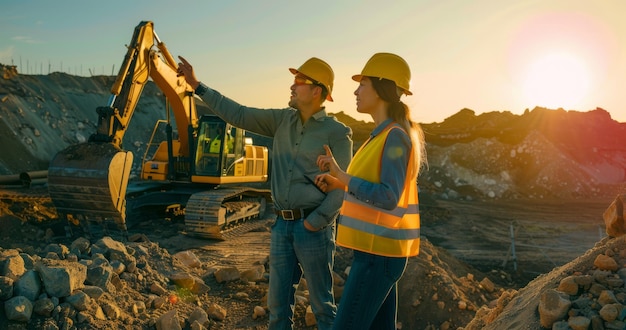 A photo of two construction workers in highvisibility