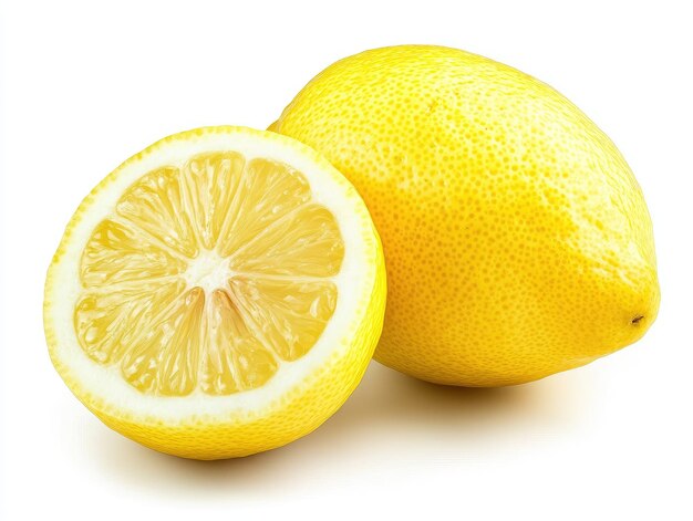 Photo photo two fresh whole lemon and a half isolated on white background with clipping path uhd ar 43 v 61 job id 5d04ff9a6f5142a1b94d72b7a69b846a