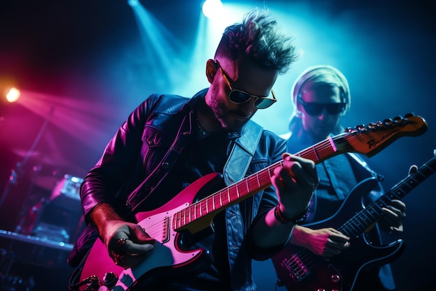 Photo of two guitarist in stage