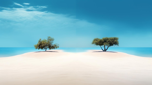 Photo of two tree in beach with white sand generated by ai