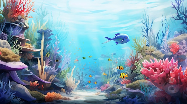 A photo of an underwater scene watercolor artwork