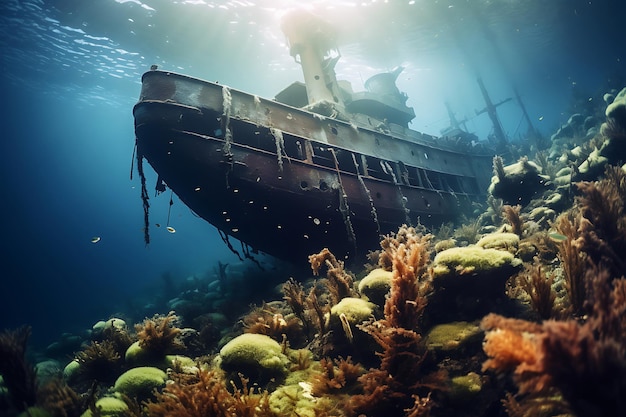 Photo of Underwater shipwreck scene 4K Wallpaper