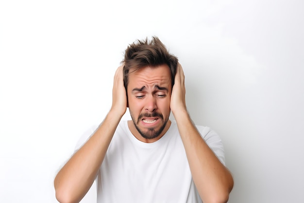 Photo of an Unhappy Man on Studio Background and Copy Space